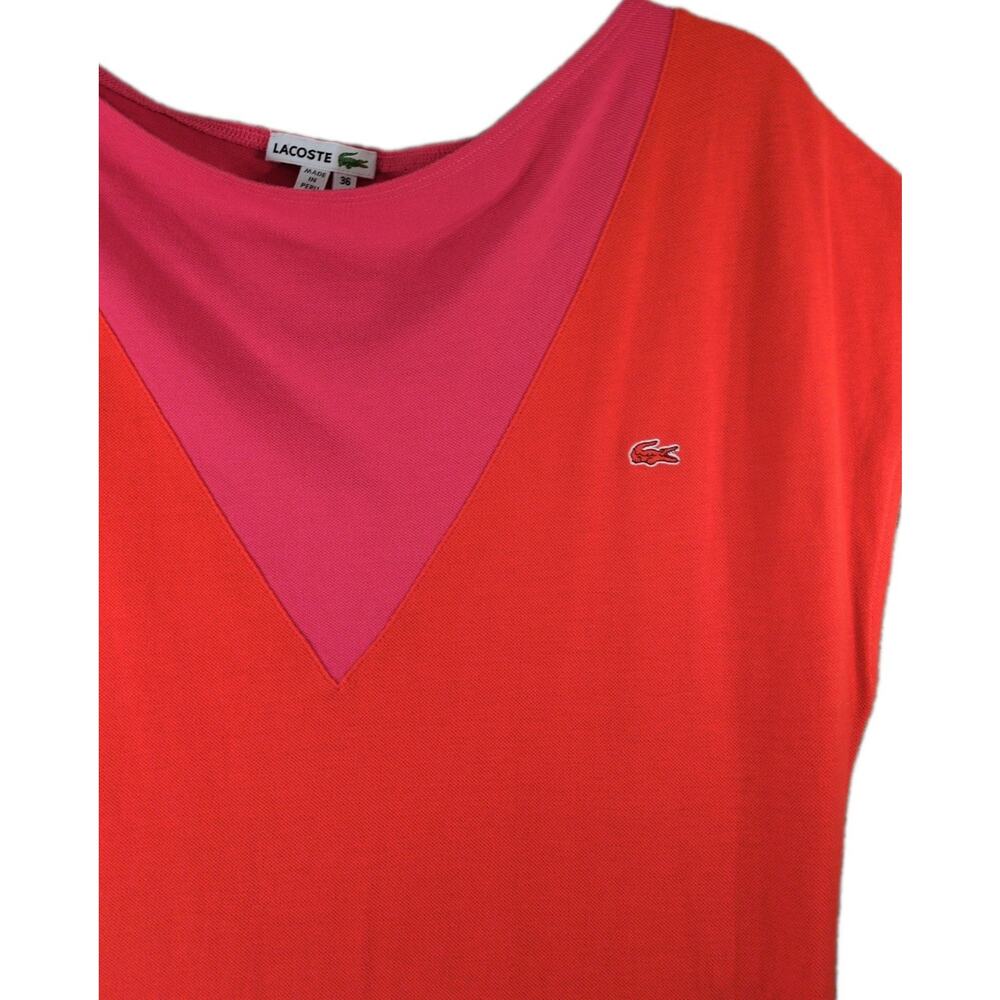 Vintage Lacoste Dress Women’s 36 Red Pink Color Block Cotton 80s Logo Cap Sleeve - Picture 5 of 9